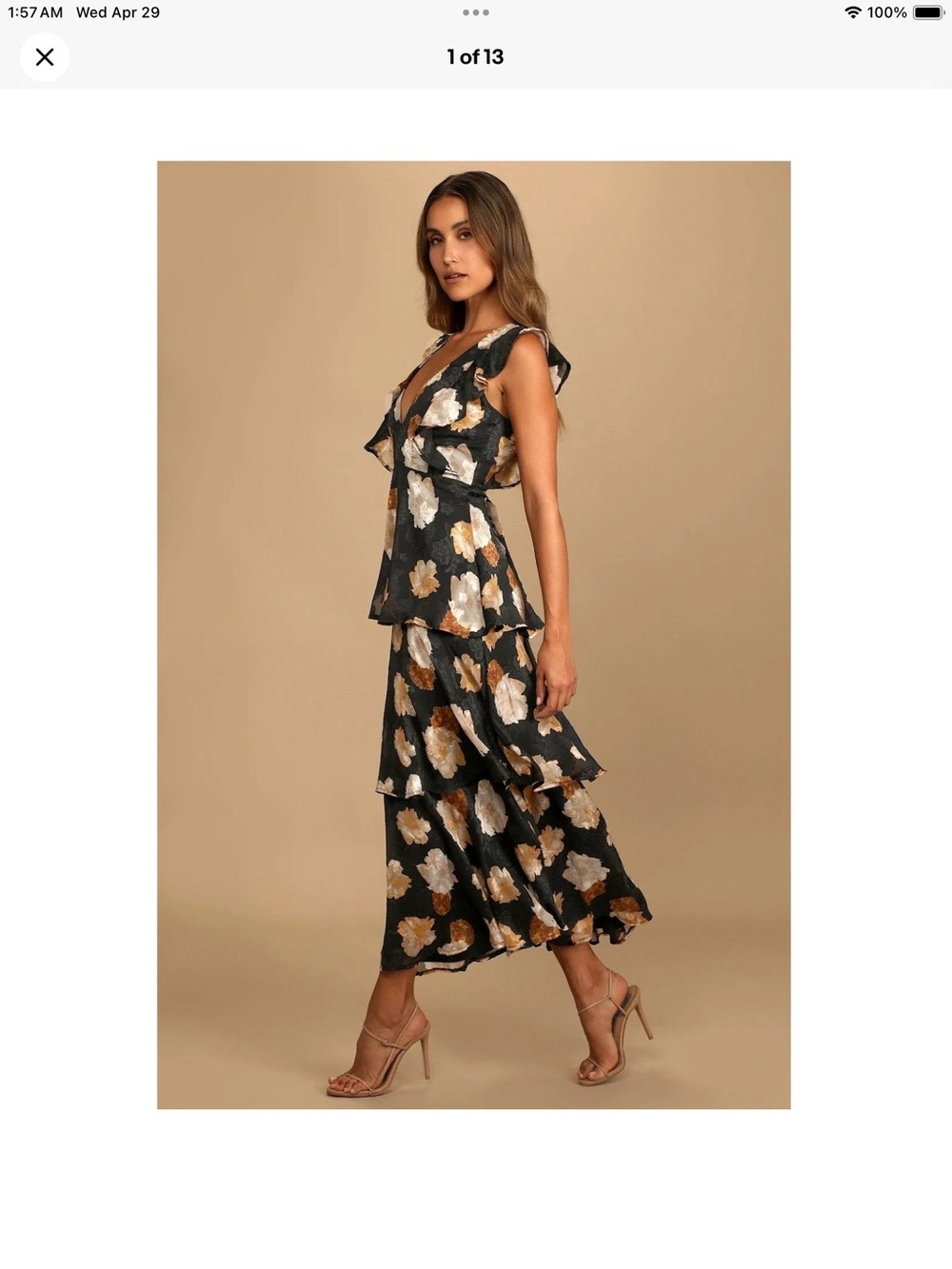 Lulu's No Introduction Needed Black  Burnout Floral Tiered Maxi Dress